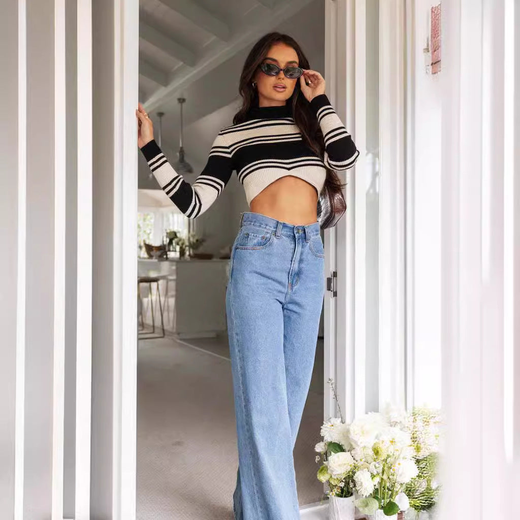 Damen Flared Jeans mit hohem Bund und weitem Bein für lässigen Stil EB