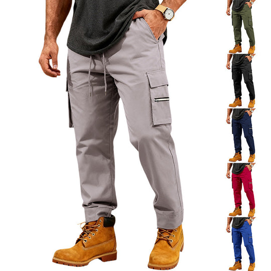 Herren Cargo-Jogginghose mit Multifunktionalen Reißverschluss-Taschen & Elastischem Bündchen EB