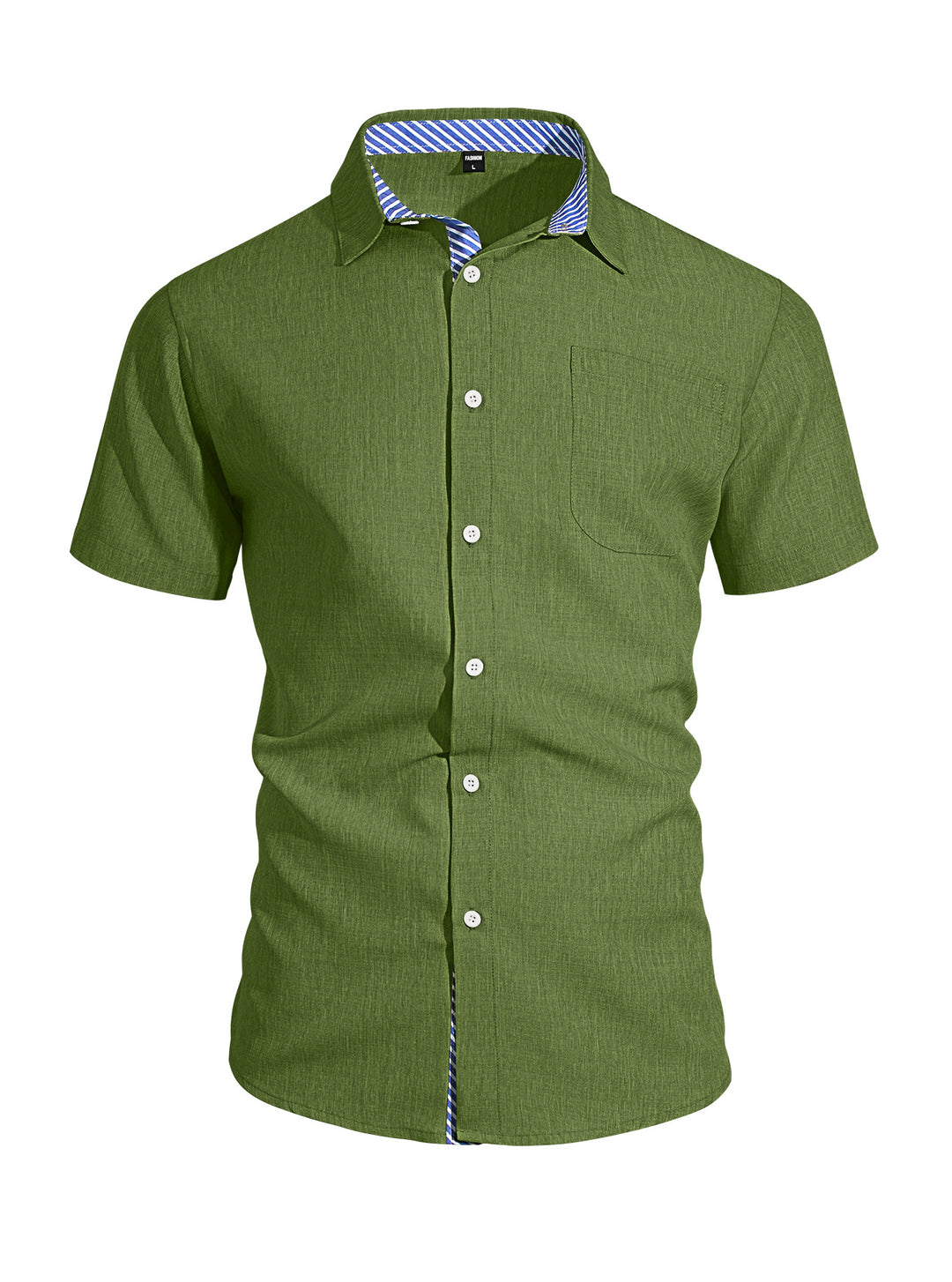 Herren nan Business-Casual Kurzarmhemd mit gestreiftem Kragenfutter und Brusttasche EB