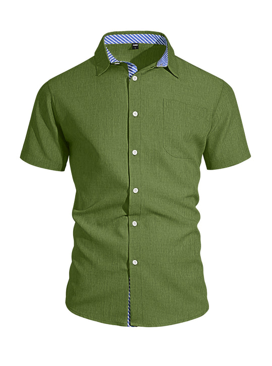 Herren nan Business-Casual Kurzarmhemd mit gestreiftem Kragenfutter und Brusttasche EB