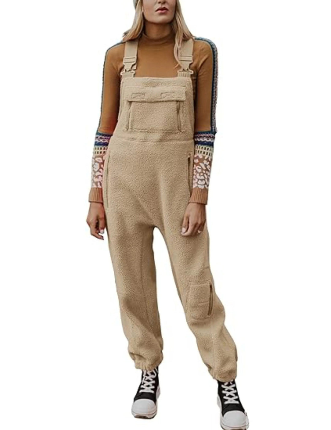 Damen Flauschiger Overall mit verstellbaren Trägern und Eingrifftaschen EB