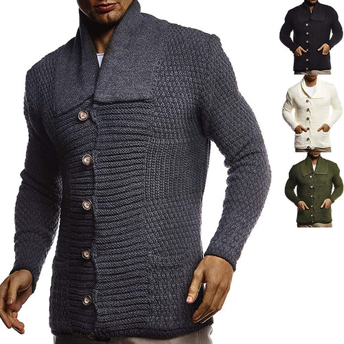 Herren strukturiertes Strickoberteil mit großem Kragen und praktischen Taschen EB