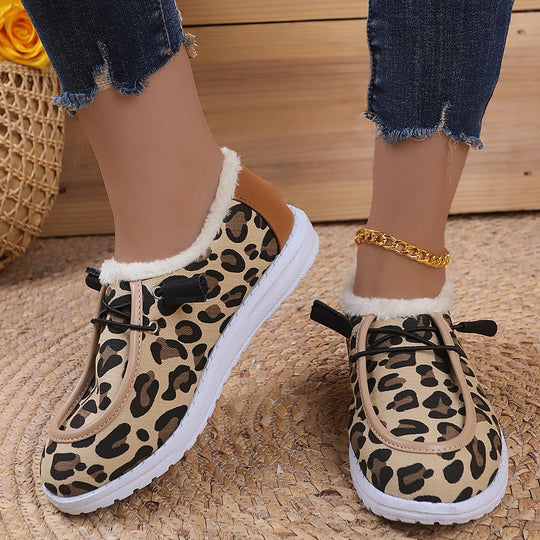 Damen Gemütliche Sneakers aus weich gefüttertem Material mit Leopardenmuster EB