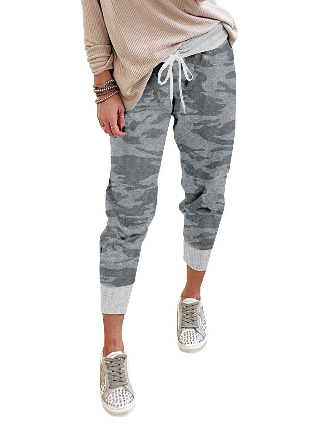 Damen nan lässige Camouflage Jogginghose mit Kordelzug und gerippten Bündchen EB