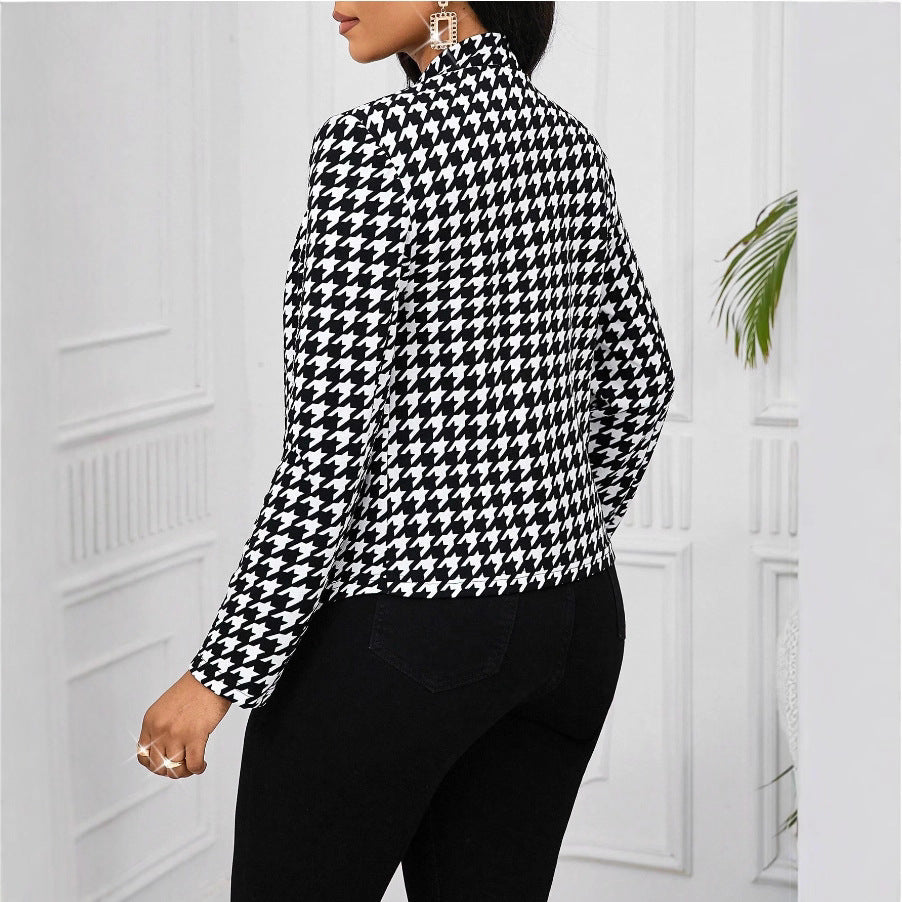 Damen modische Blazerjacke im Hahnentritt-Muster EB