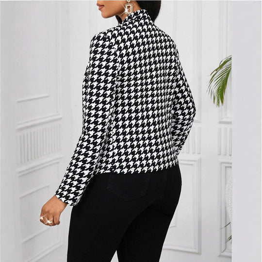 Damen modische Blazerjacke im Hahnentritt-Muster EB