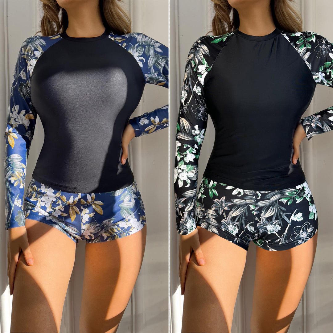 Damen Langarm Rashguard mit floralem Muster EB