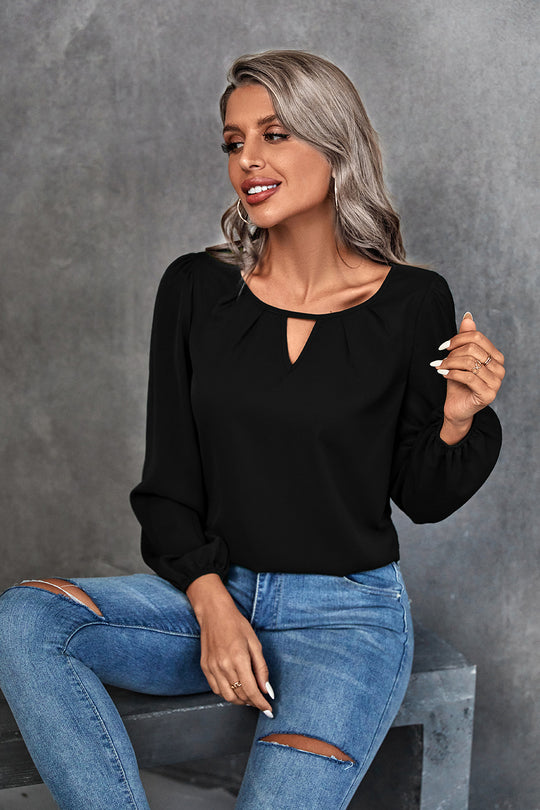 Damen Elegante Bluse mit leichtem V-Ausschnitt und Puffärmeln EB