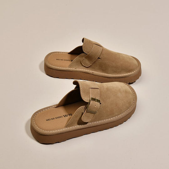 Damen bequeme Clogs aus weichem Wildleder mit modischem Schnallenverschluss EB