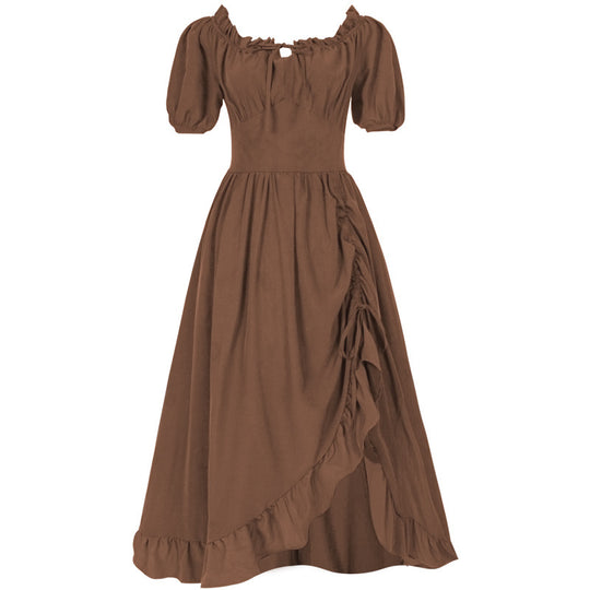 Damen nan romantisches Maxikleid mit Carmen-Ausschnitt, Puffärmeln, tailliertem Mieder und seitlicher Raffung Eb