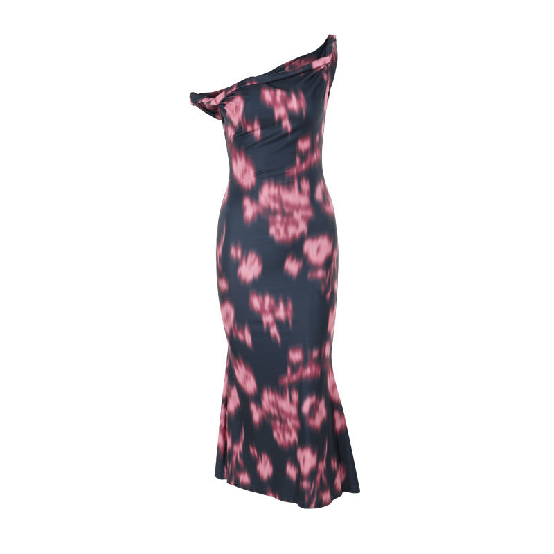 Damen figurbetontes Maxikleid mit asymmetrischem Design und einzigartigen Rüschendetails EB