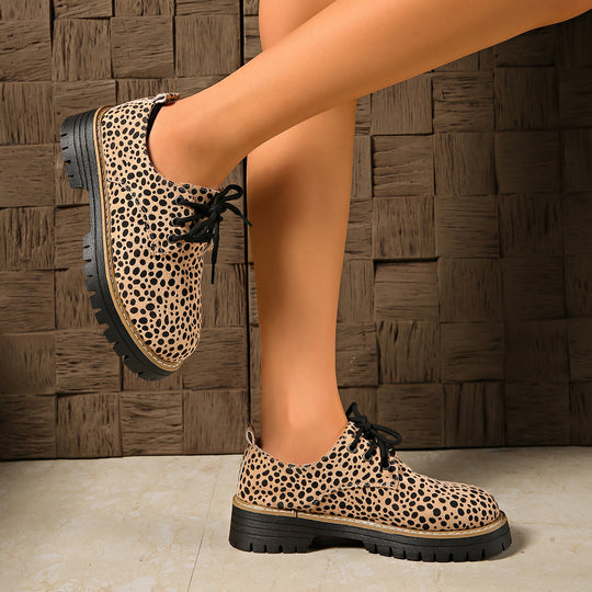 Damen Mode Schnürschuhe mit trendigem Animal-Print und rutschfester Sohle EB
