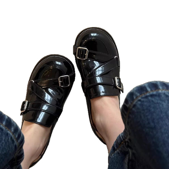 Damen Modische Schnürschuhe mit glänzender Oberfläche und praktischen Riemen EB