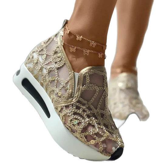 Damen Atmungsaktive Slip-On Sneakers mit Glitzermuster EB