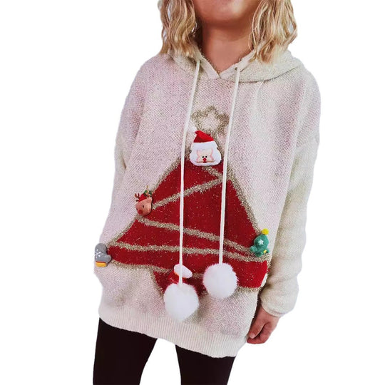 Damen festlicher Hoodie mit weihnachtlichem Motiv und 3D-Applikationen EB