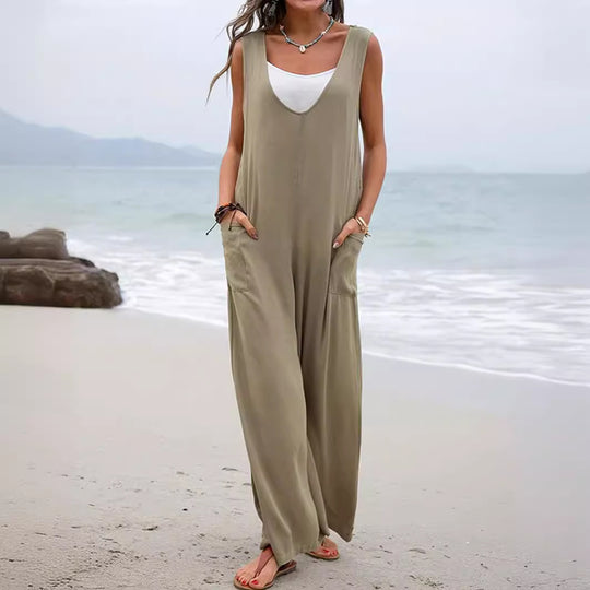 Damen Bequemer Sommeroverall mit weitem Schnitt und praktischen Taschen EB