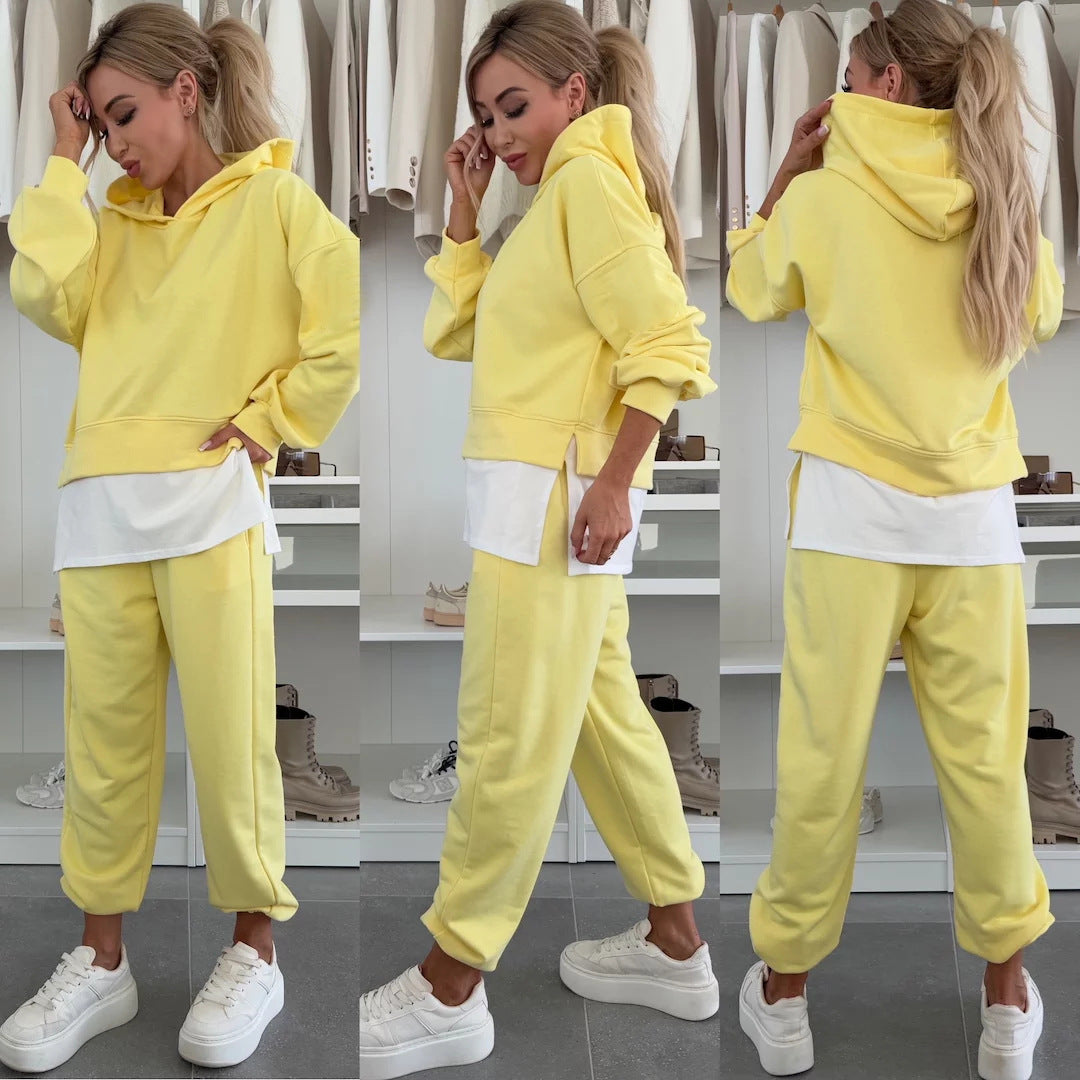 Damen Oversized Hoodie- und Jogging-Set aus Bio-Baumwolle mit Cropped-Sweat und elastischer Bündchenhose EB