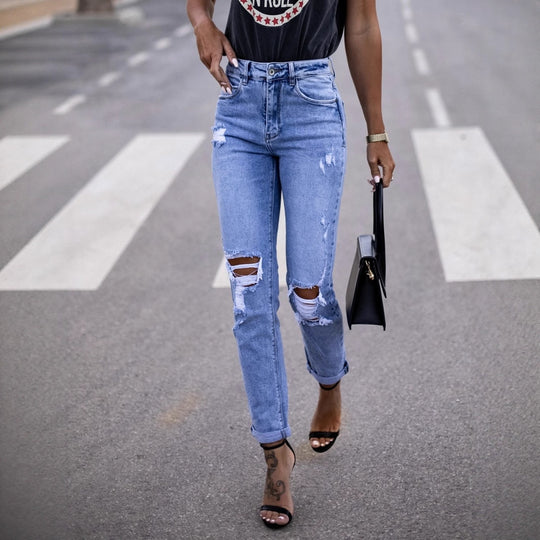 Damen Ripped High-Waist Jeans im modernen Schnitt EB