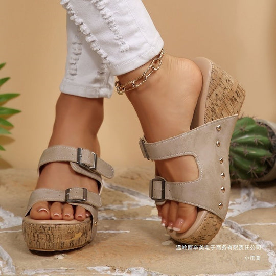 Damen Komfortable Wedge-Sandalen mit verstellbaren Riemen EB