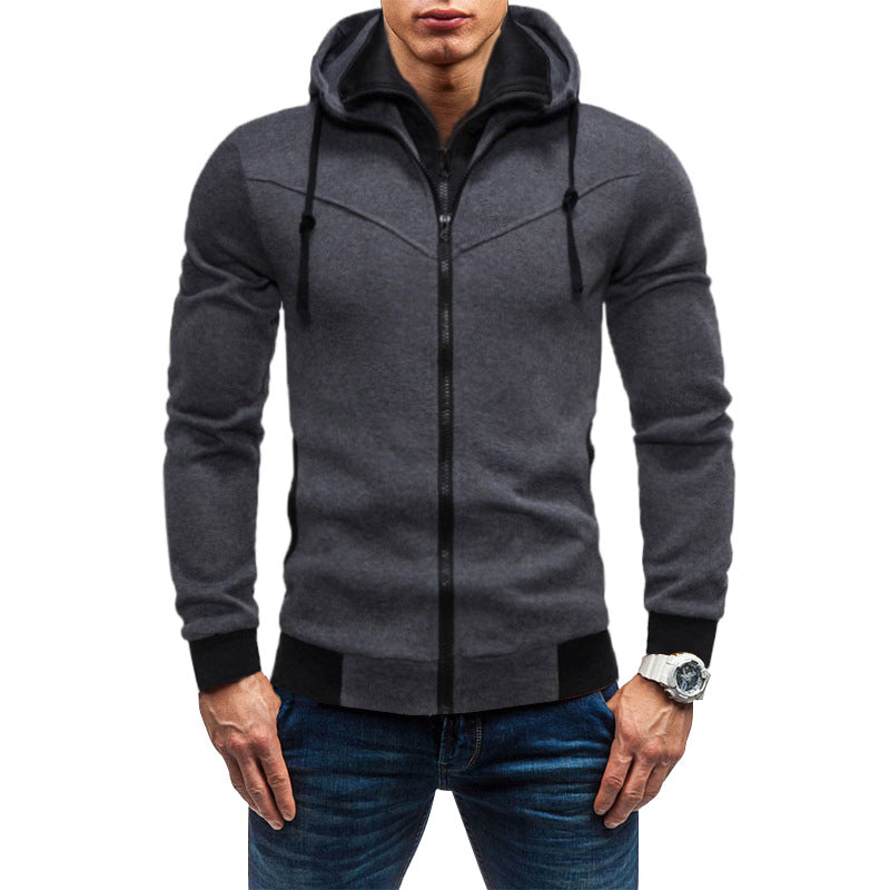Herren nan Slim-Fit Kapuzenjacke mit verdecktem Reißverschluss-Doppelkragen und kontrastierten Bündchen EB