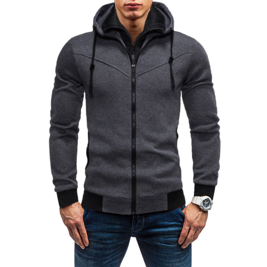 Herren nan Slim-Fit Kapuzenjacke mit verdecktem Reißverschluss-Doppelkragen und kontrastierten Bündchen EB