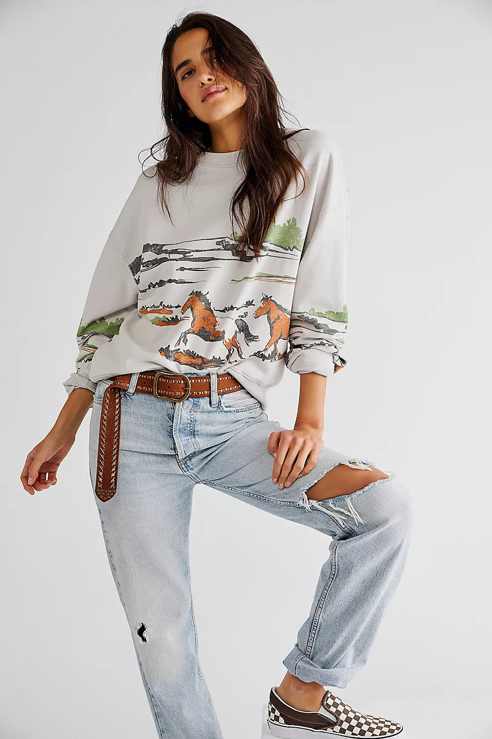 Damen Sweatshirt mit kreativer Pferdemotiv-Grafik und lässigem Schnitt EB