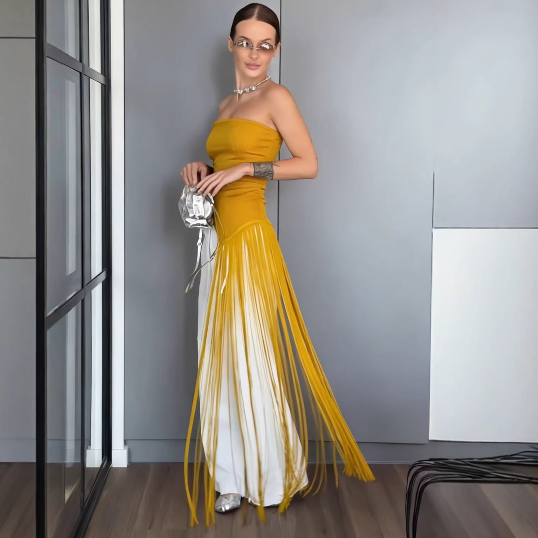 Damen Maxikleid mit schimmerndem Fransen-Design EB