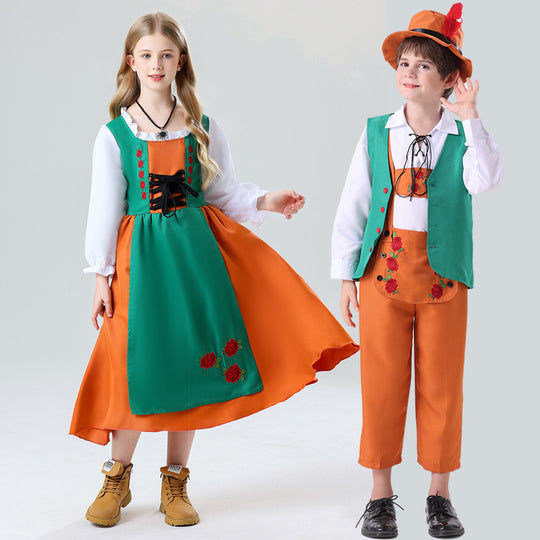 Damen nan folkloristisches Kinderdirndl mit geschnürtem Mieder und bestickter Schürze EB