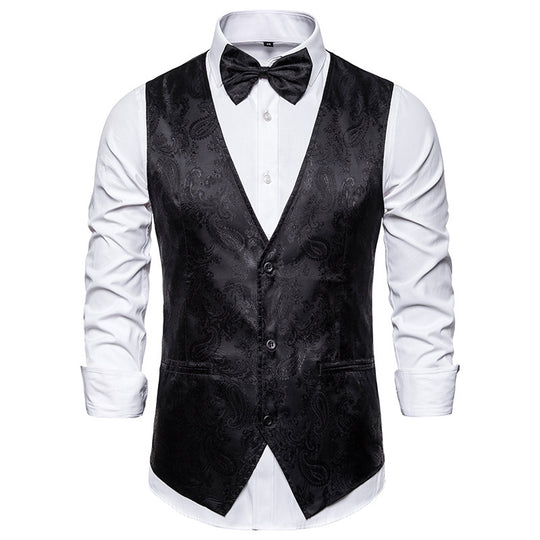 Herren nan taillierte Satinweste mit ornamentalem Jacquardmuster, V-Ausschnitt und drei Knöpfen EB