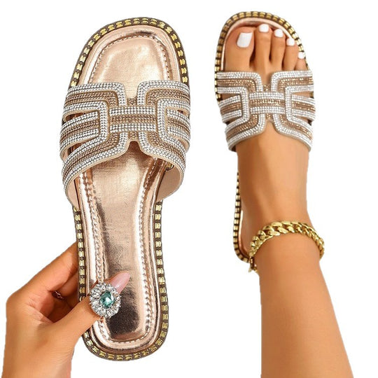 Damen Glitzernde Riemchen-Slides mit luxuriösen Strass-Applikationen EB
