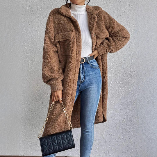 Damen Weiche und gemütliche Teddyjacke im Long-Format EB