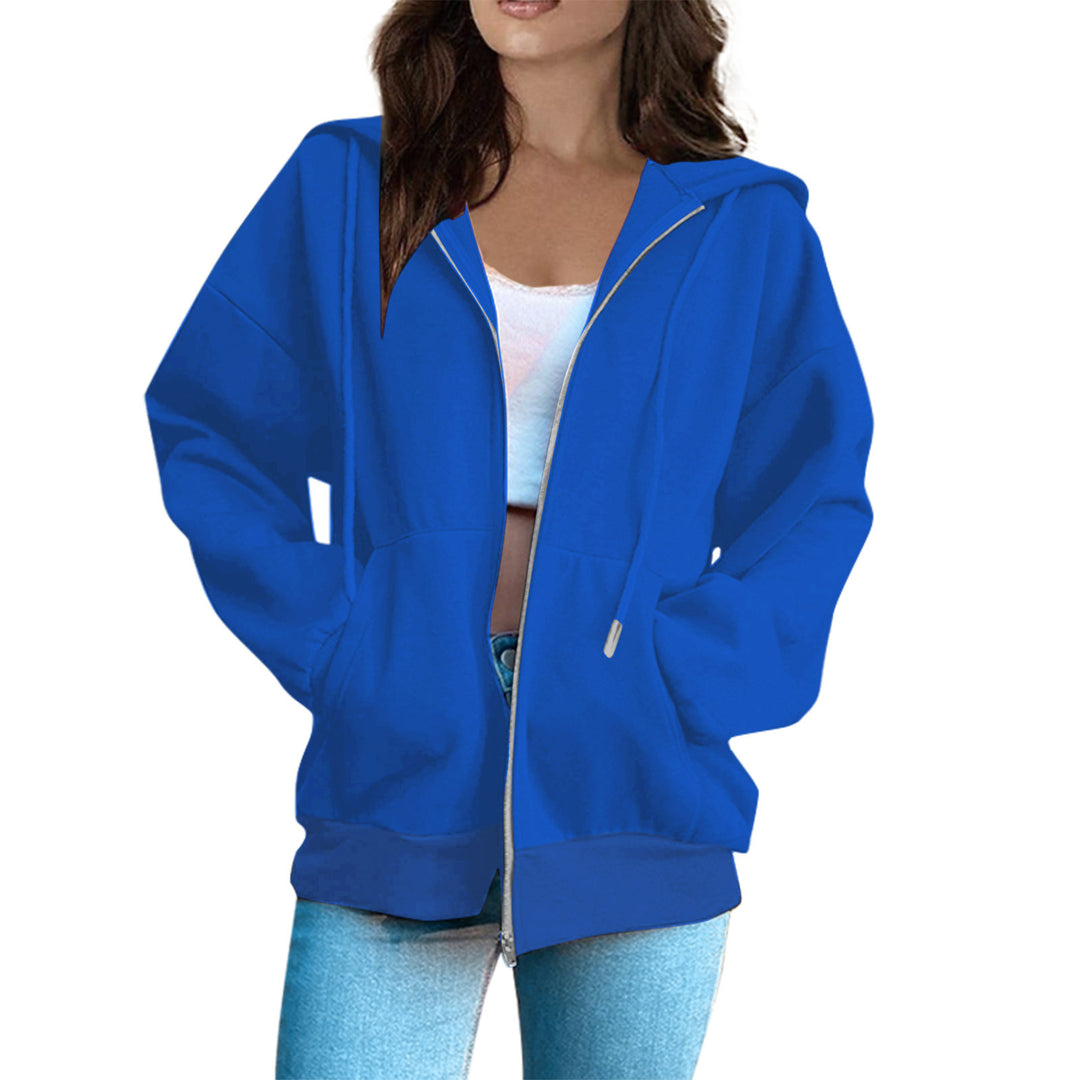 Damen nan oversized Kapuzenjacke mit durchgehendem Reißverschluss, Kängurutaschen und weichem Innenfutter EB
