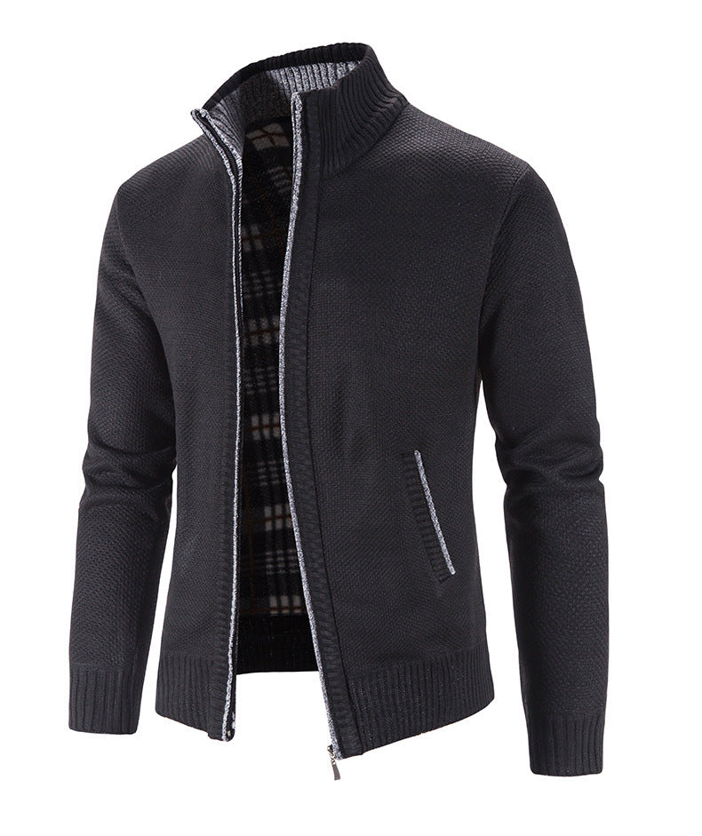 Herren Strickjacke mit strukturiertem Muster und hohem Stehkragen EB