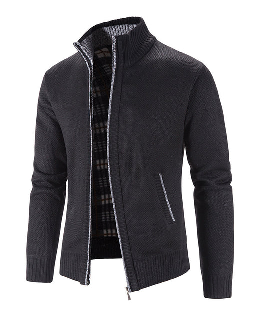Herren Strickjacke mit strukturiertem Muster und hohem Stehkragen EB