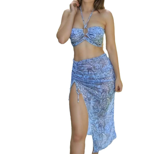 Damen Strand-Bikini mit Raffung und elegantem Muster EB