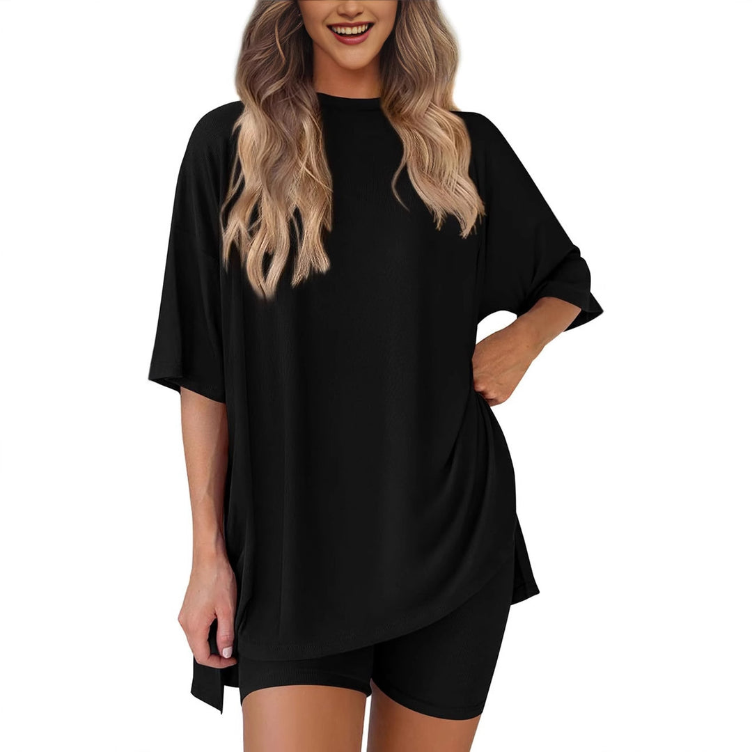 Damen Kurzes Pyjama-Set mit lockerem Shirt und Shorts EB