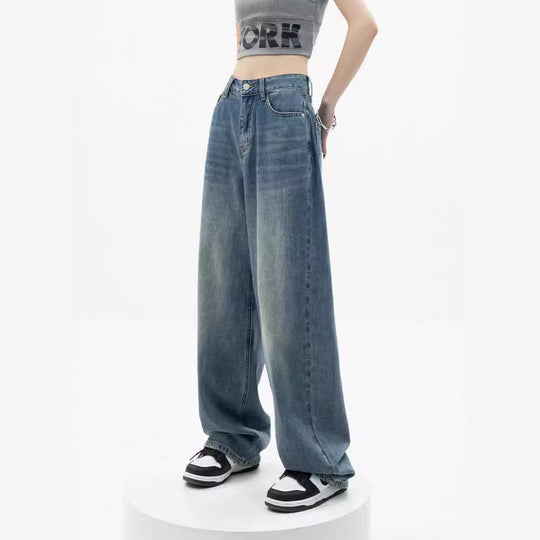 Damen Weit geschnittene Relaxed-Fit Jeans mit hohem Bund und lässigem Waschstil EB