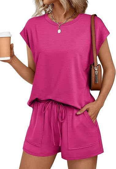 Damen bequemes Lounge-Set mit elastischem Bund und Taschen EB