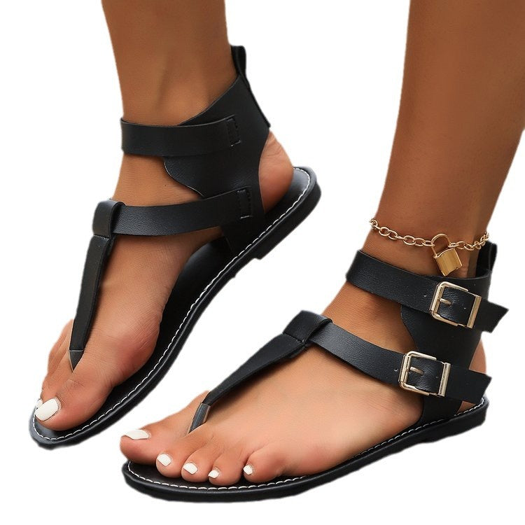 Damen Zehentrenner-Sandalen mit elegantem Riemendesign und modischem Glanz EB