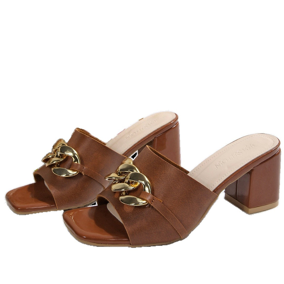 Damen Glamouröse Absatzsandalen mit dekorativem Gold-Chain-Detail EB