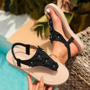 Damen modische Zehentrenner mit floralem Design und flexiblem Fußbett EB