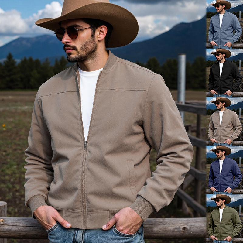 Herren nan Veloursleder-Optik Bomberjacke mit Stehkragen Rippbündchen und seitlichen Eingrifftaschen EB