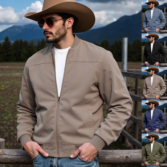 Herren nan Veloursleder-Optik Bomberjacke mit Stehkragen Rippbündchen und seitlichen Eingrifftaschen EB