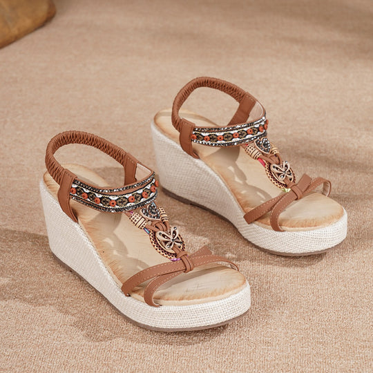 EB | Damen Sandalen mit Strass-Verzierung und Keilabsatz