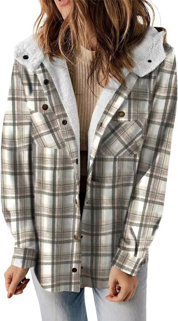 Damen Karierter Flanell-Jacke mit kuscheligem Innenfutter EB