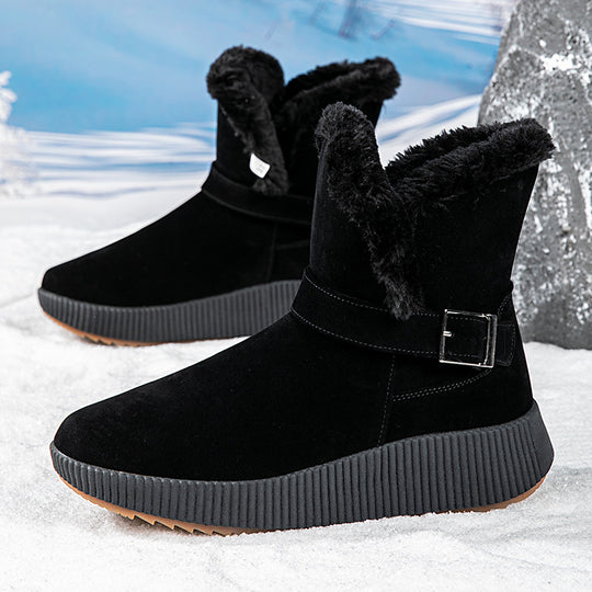 Damen gefütterte Winterstiefel mit modischer Schnallenapplikation und rutschfester Sohle EB
