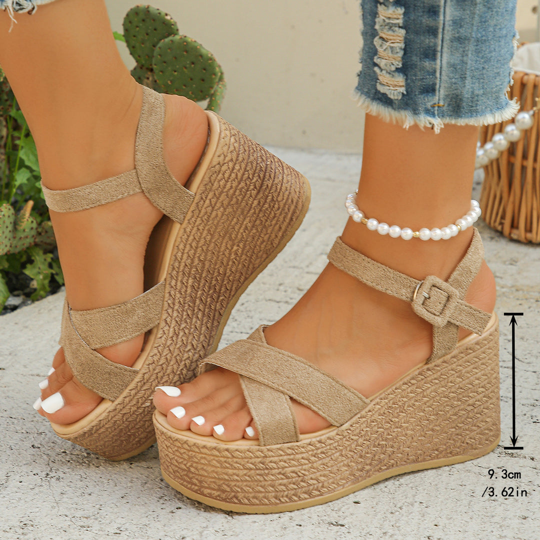 Damen elegante Plateau-Sandalen mit verstellbarem Riemen und komfortablem Fußbett EB