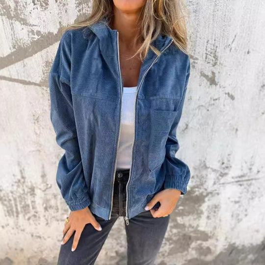 Damen modische Baumwolljacke mit Reißverschluss und praktischen Taschen EB