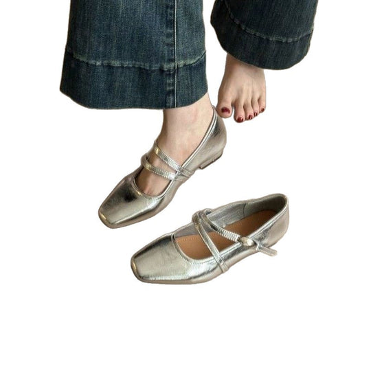 Damen elegante Mary Jane Schuhe mit doppeltem Riemchen und spitzem Zehenbereich EB