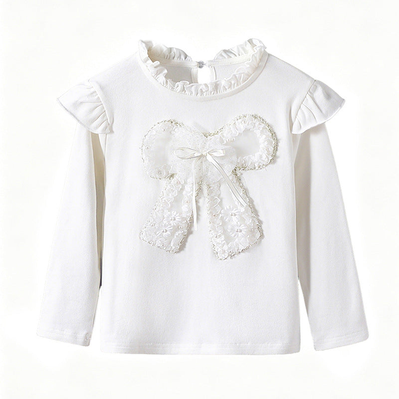 Mädchen Langarmshirt mit romantischem Rüschendesign und dekorativem Schleifenmotiv EB